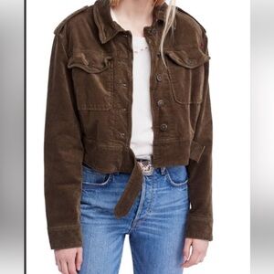 Free people crop jacket green/brown, M